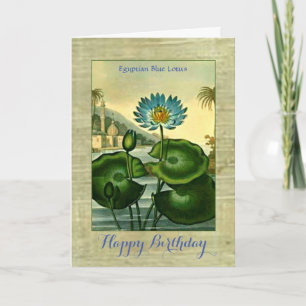 Cartão Vintage Egípcia Blue Lotus Flower Green Folhas
