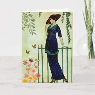 Cartão Vintage Elegant Woman Flowday