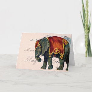 Cartão Vintage Elephant Postcard Digital Art, Birthday