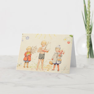 Cartão Vintage Elsa Beskow Seasons e Crianças