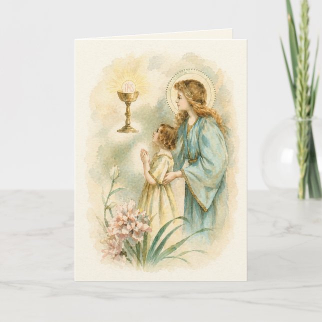 Cartão Vintage Eucharistic Devotion First Communion (Frente)