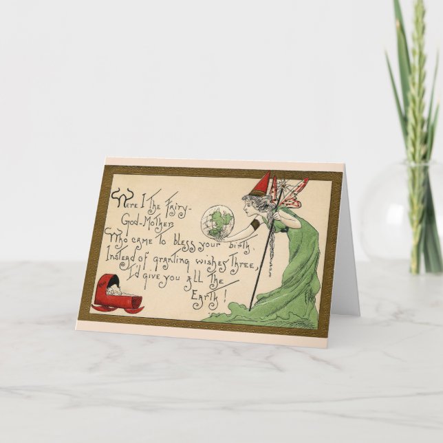 Cartão Vintage - Fada Madrinha Blesa Novo Bebê, (Frente)