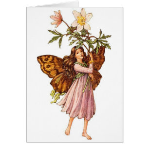 Cartão Vintage - Fada Rapariga com Flores,