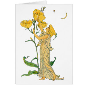 Cartão Vintage Fairy Tale, Noite Primrose, Walter Crane