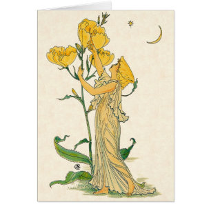 Cartão Vintage Fairy Tale, Noite Primrose, Walter Crane