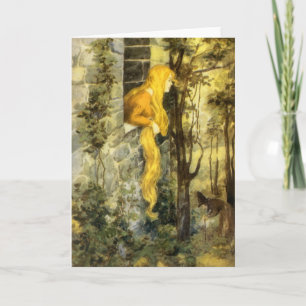 Cartão Vintage Fairy Tale, Rapunzel com Cabelo Longo