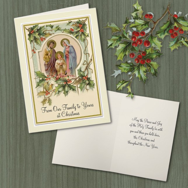 Cartão Vintage, família sagrada católica católica tradici (Traditional Catholic Holy Family Christmas Card - Easy to personalize! )