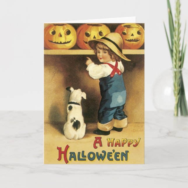 Cartão Vintage Farmer Boy Halloween Card (Frente)