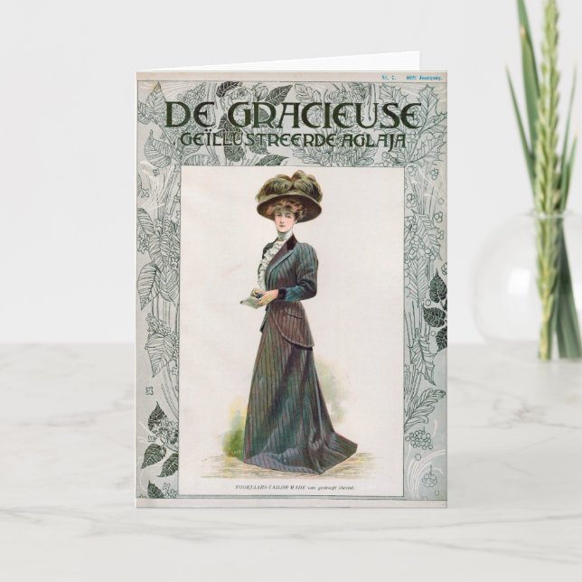 Cartão Vintage Fashion Ilustração Lady Segurando Um Livro (Frente)