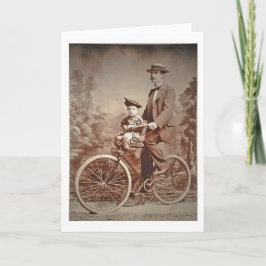 Cartão Vintage Fathers and Child On Bicycle