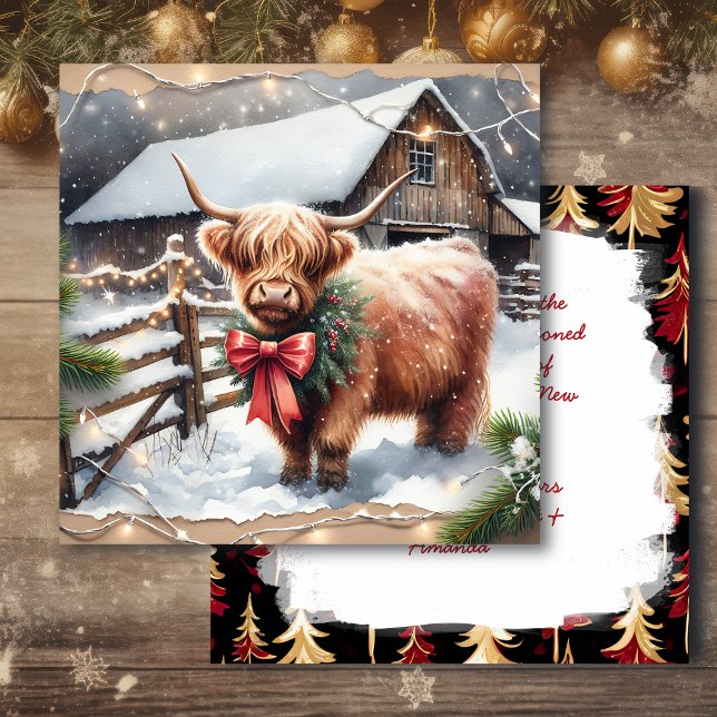 Cartão Vintage Fazenda e Highland Cow Christmas (Criador carregado)