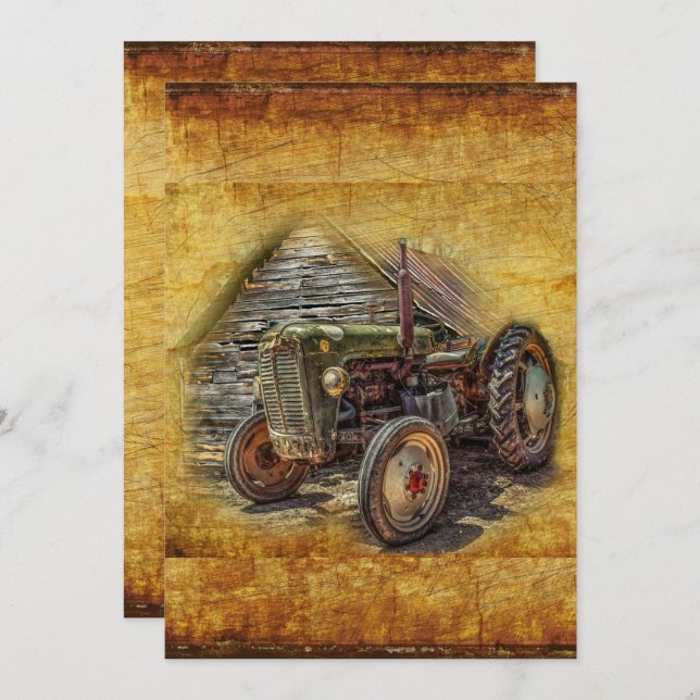 Cartão Vintage Fazenda Trator Velho (Frente/Verso)