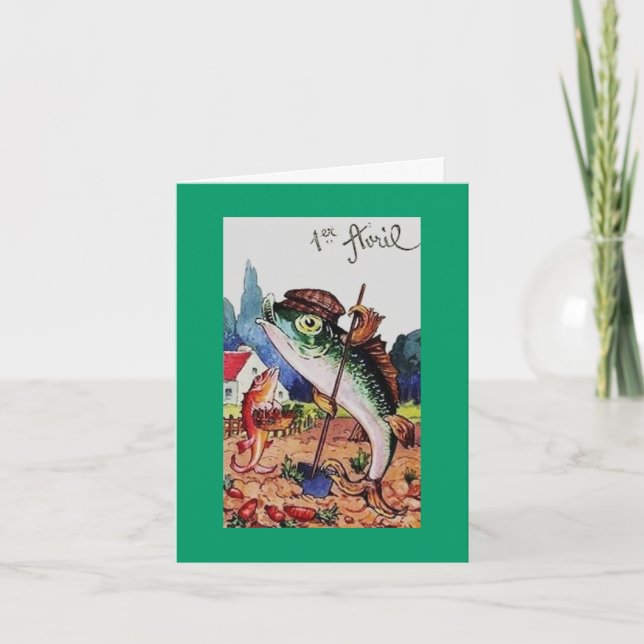 Cartão Vintage Feliz Abril Fotos Dia Peixe (Frente)