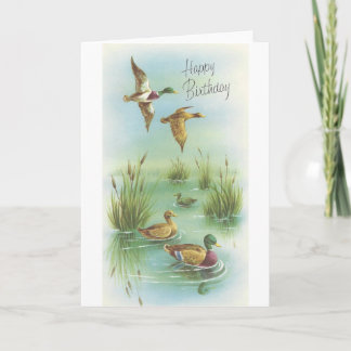 Cartão Vintage Feliz Aniversário Com Patos