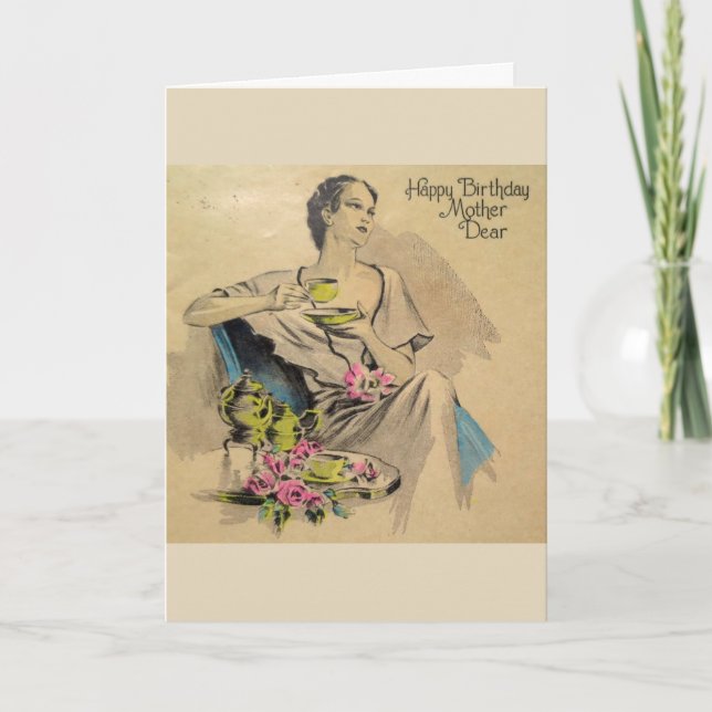 Cartão Vintage - Feliz Aniversário Mãe Caro (Frente)