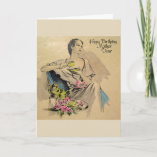 Cartão Vintage - Feliz Aniversário Mãe Caro