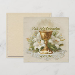 Cartão Vintage First Holy Communion Chalice White Lilies
