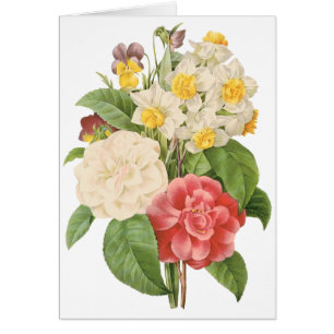 Cartão Vintage Floral Camelia Daffodil Flowers por Redout
