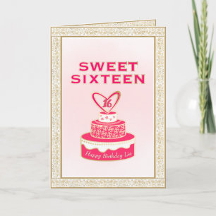 Cartão Vintage Floral Frame Doce Dezesseis Bolo Rosa Dour