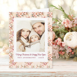 Cartão Vintage Floral Pink Natal Personalizável