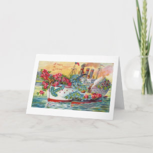 Cartão Vintage Floral Ship Birthday Card