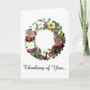 Cartão Vintage Floral Wreath Pensando em sua placa