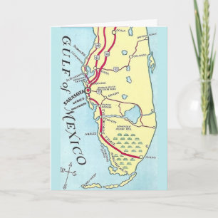 Cartão Vintage Florida West Coast Map Card