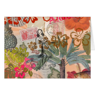 Cartão Vintage Flowers Hula Colorful Hawaiian Tropical