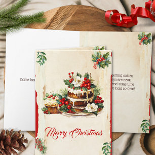 Cartão Vintage Foliage Berries Watercolor Felry Natal