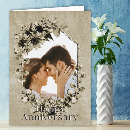 Cartão Vintage Foto Personalizada Aniversário Floral de G