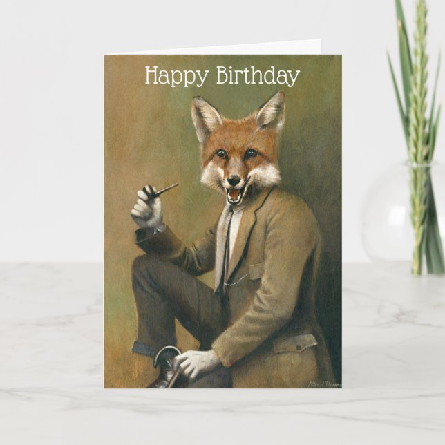 Cartão Vintage Fox Gentleman Birthday Card (Frente)