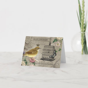 Cartão Vintage French garden bird notecard