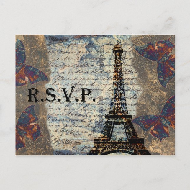 cartão vintage french Wedding rsvp (Frente)
