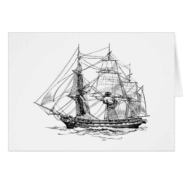 Cartão Vintage Frigate no mar (Frente Horizontal)