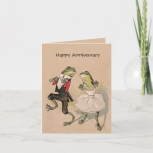Cartão Vintage frogs in costume anniversary birthday card