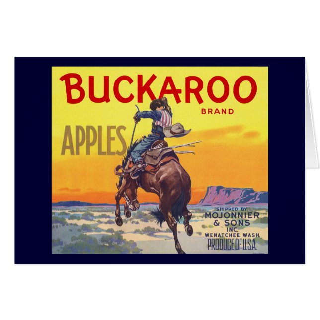 Cartão Vintage Fruta Crate Label Art, Buckaroo Apple (Frente Horizontal)