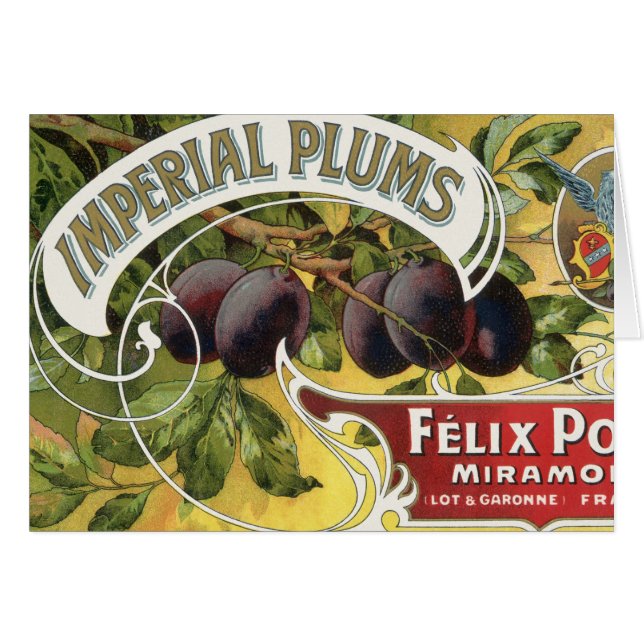Cartão Vintage Fruta Crate Label Art, Imperial Plums (Frente Horizontal)
