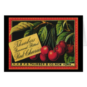 Cartão Vintage Fruta Crate Label Art, Thurber Cherries