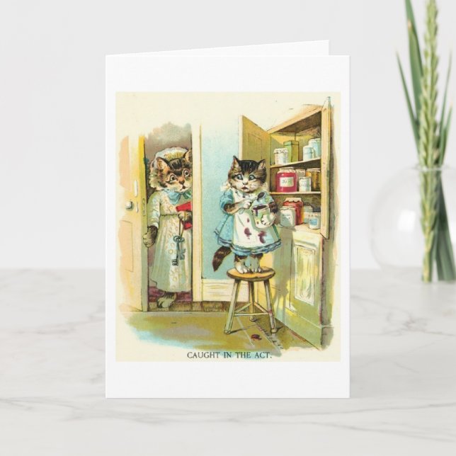 Cartão Vintage - gatinho travado no ato, (Frente)