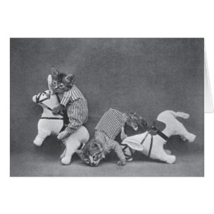 Cartão Vintage - gatinhos em broncos Bucking,