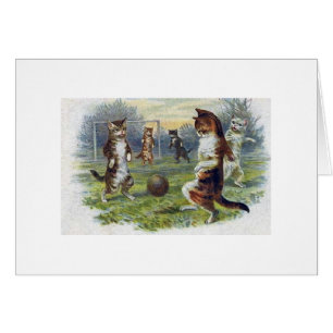 Cartão Vintage - gatos que jogam o futebol,