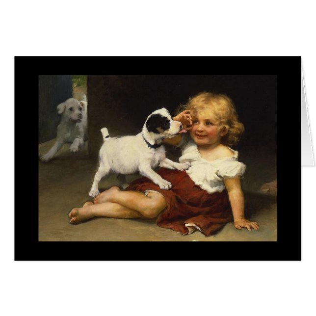 Cartão Vintage Girl and Puppy (Frente Horizontal)