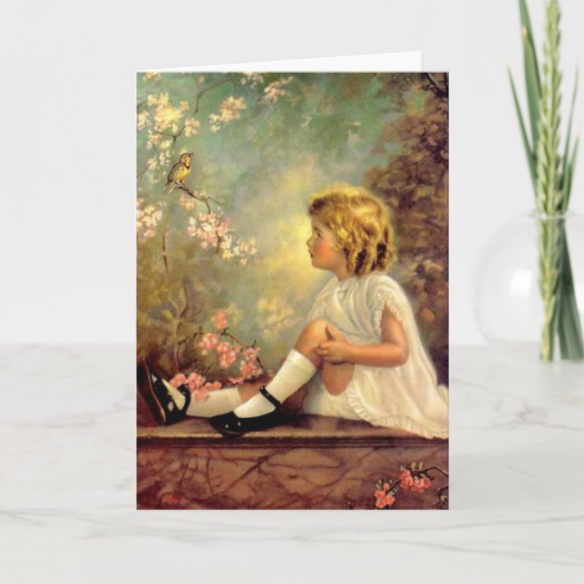 Cartão Vintage Girl & Bird (Frente)