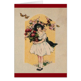 Cartão Vintage Girl Com Plante
