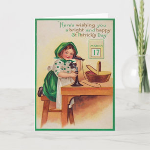 Cartão Vintage Girl Telephone St Patrick's Day Card