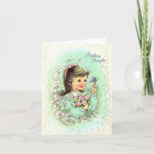 Cartão Vintage Girl with Bird Birday Card
