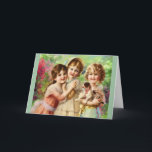 Cartão Vintage Girls Best Friends Aniversário<br><div class="desc">Um retrato vintage fofo e encantador,  pintura da era vitoriana de três melhores amigas meninas e um filhote,  de Emile Vernon,  c. 1900.</div>