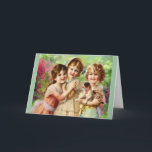 Cartão Vintage Girls Best Friends Aniversário<br><div class="desc">Um retrato vintage fofo e encantador,  pintura da era vitoriana de três melhores amigas meninas e um filhote,  de Emile Vernon,  c. 1900.</div>