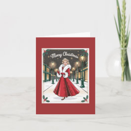 Cartão Vintage Glam Christmas - Senhora Elegante Vermelha