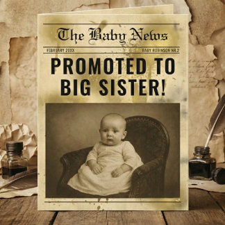 Cartão vintage gold Newspaper Pregnancy Announcement